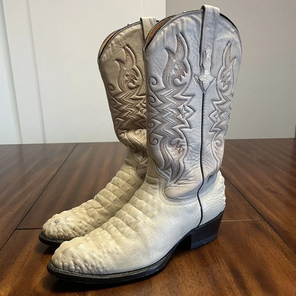 BOTAS JACA Exotic Crocodile Print White Boots Men’s Size 8 EE Women’s 10